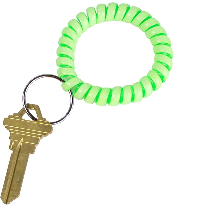 Lucky Line 2” Diameter Spiral Wrist Coil with Steel Key Ring, Flexible Wrist Band Key Chain Bracelet, Stretches to 12”, Glow-in-the-Dark, 5 Pack (4101605)