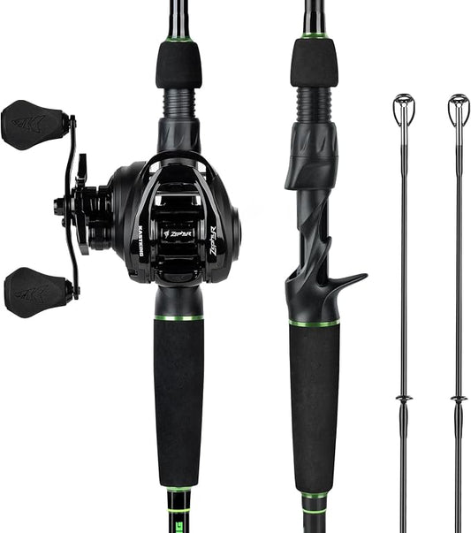 KastKing Zephyr Dual-Tip Fishing Rod and Reel Combo,Spinning & Baitcaster Combo,Dual Tips Section for Different Powers,IM6 Graphite 2-Piece Rod with Extra Tip,Sensitive & Powerful,Freshwater Fishing
