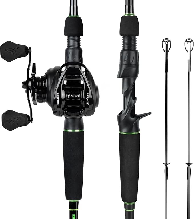 KastKing Zephyr Dual-Tip Fishing Rod and Reel Combo,Spinning & Baitcaster Combo,Dual Tips Section for Different Powers,IM6 Graphite 2-Piece Rod with Extra Tip,Sensitive & Powerful,Freshwater Fishing