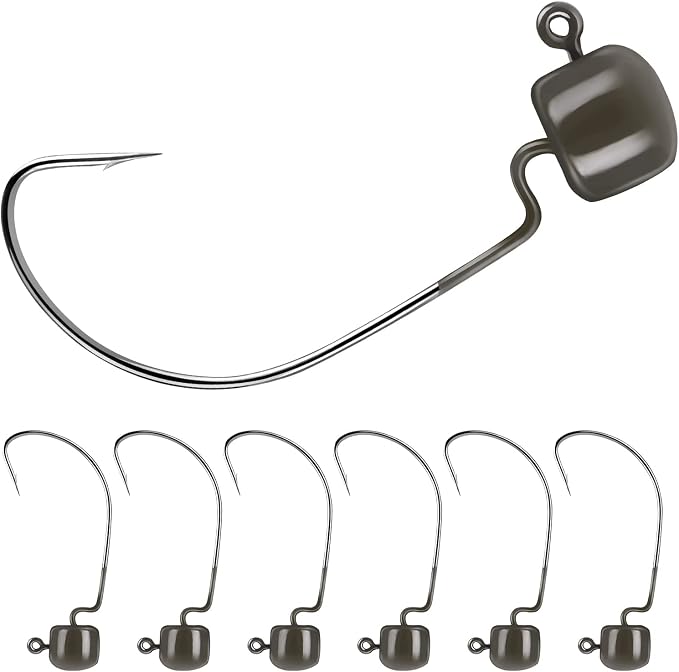 MadBite by KastKing Ned Rig Jig Heads for Soft Fishing Lures, 24-Pack Finesse Standard Mushroom Stand-up Ned Heads Kit, Needle Point Saltwater & Freshwater Versatility Ned Rig Hooks 1/8, 1/16, 3/16 oz