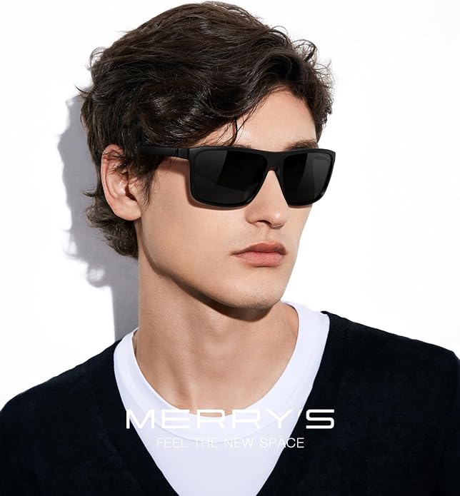 MERRY'S Rectangular Polarized Sports Sunglasses for Men Women Cycling Driving Fishing UV400 Protection S8225