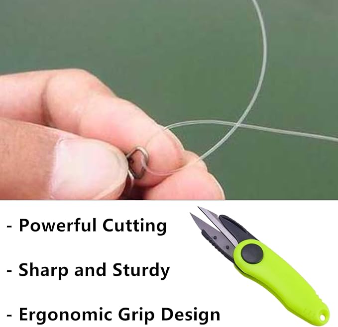 2 Pack Fishing Wire Plier Fishing Line Scissors Stainless Steel Fishing Pliers Scissors Folding Shrimp Shape Fishing Line Clipper with Retractable Keychain for Fishing, Green