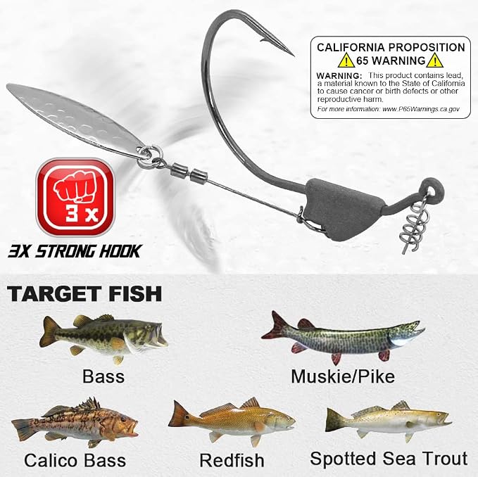 Underspin-Jig-Heads-Swimbait-Hooks-with-Spinner Blades Weighted Fishing Hooks 6 Pack