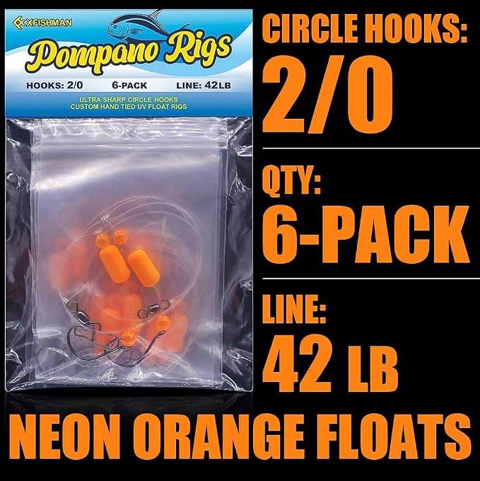 Pompano-Rigs-for-Surf-Fishing-Saltwater-Gear with Double Circle & Wide Gap Hook-6-Pack Surf Fishing Tackle