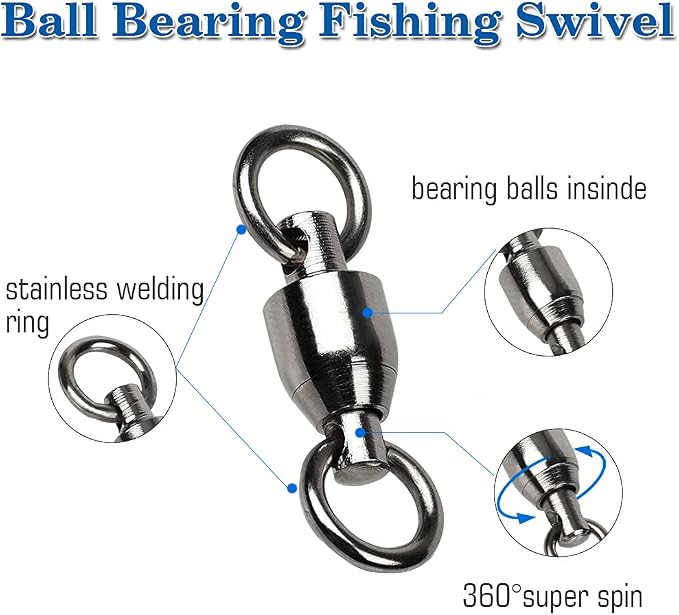 AMYSPORTS Barrel Ball Bearing Swivel Saltwater Rolling Fishing Swivels Stainless Steel High Strength Connector Bearings Solid Welded Rings Black Nickel