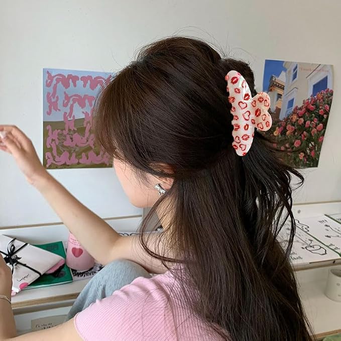 Heart Hair Claw Clips for Women, Red Heart Sexy Lips Design Hair Clips for Thick Thin Hair, Laser Acrylic No-Slips Claw Clips Strong Hold Large Hair Barrette Clips for Women Hair Accessories