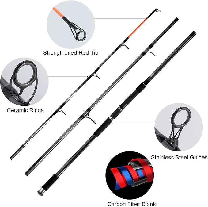 Dr.Fish Surf Fishing Rod and Reel Combos Saltwater Fishing Gear Set 12ft Surf Rod 10000 Reel Offshore Inshore Casting Pole Beach Casting Spinning Pole Kit Equipment Set Striper Pompano Flounder