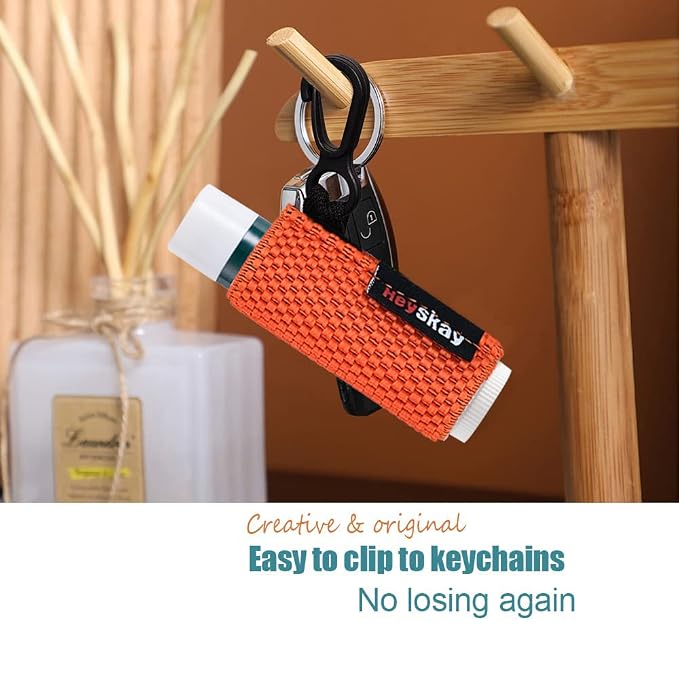 HEYSKAY 5PCS Lip Balm Holder Lip Gloss Sleeves Keychain Lipstick Holder Keychain Chapstick Elastic Sleeves(Fleshpink/Aqua/White/Rose/Black)