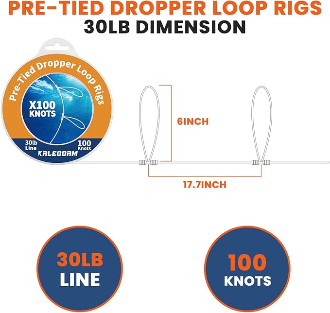 20lb-70lb 100knots Pre-Tied Dropper Loop Fishing Rig, 18" Spacing, 5.5" Loop Size, Ideal for Saltwater & Freshwater Fishing
