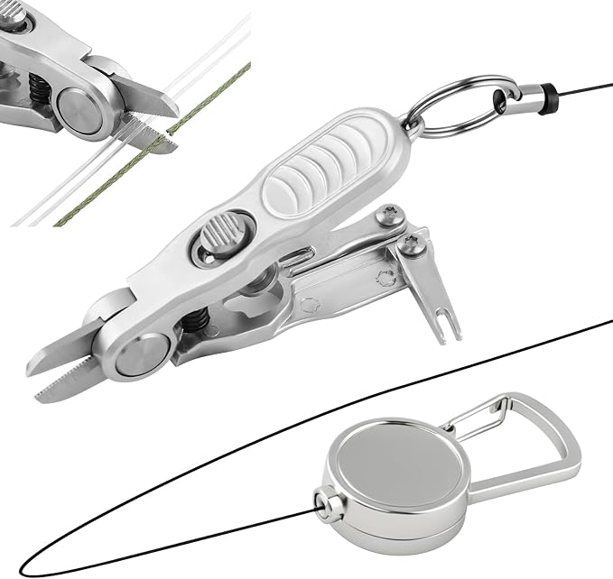 Fishing Line Cutter Tool, Fishing Scissors, Fly Tying Scissors, Multi-Function Folding Angler Accessory with Retractors and Knot Tying Tool, Stainless Steel Blades for Mono and Fluoro Lines