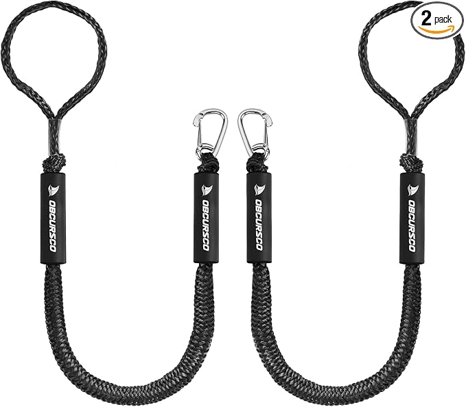 Obcursco 3FT Bungee Dock Lines with 316 Stainless Clip, Heavy Duty Boat Mooring Rope for Jet Ski, PWC, SeaDoo, Kayak (2 Pack, Black)