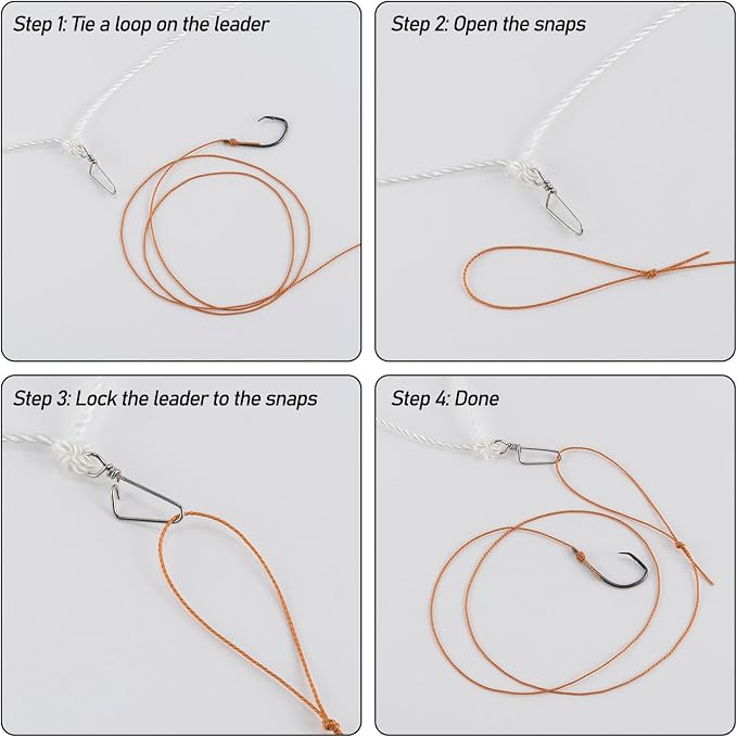 Dr.Fish 100/295ft Trotline Fishing Set up 20/60 Hooks Twine Pre-Rigged Snaps Leader for Traditional Dropline Catfishing Gear Kit Catfish Rig Catfishing Tackle