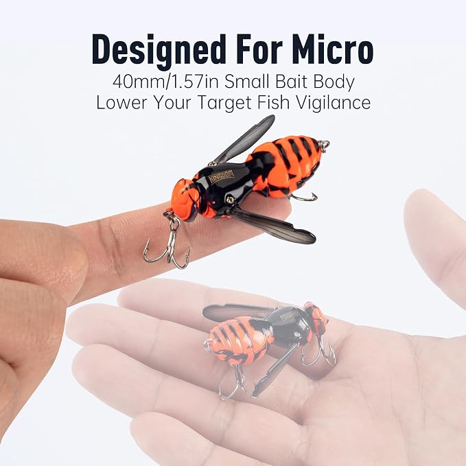 Kingdom Wasp Craw Bait Insect Bionic Floating Fishing Lures Swimbaits Hard Artificial Baits Lure for Freshwater and Saltwater Bass Carp Pike Walleye Fishing ABS Material Carbon Steel Three Book Hook