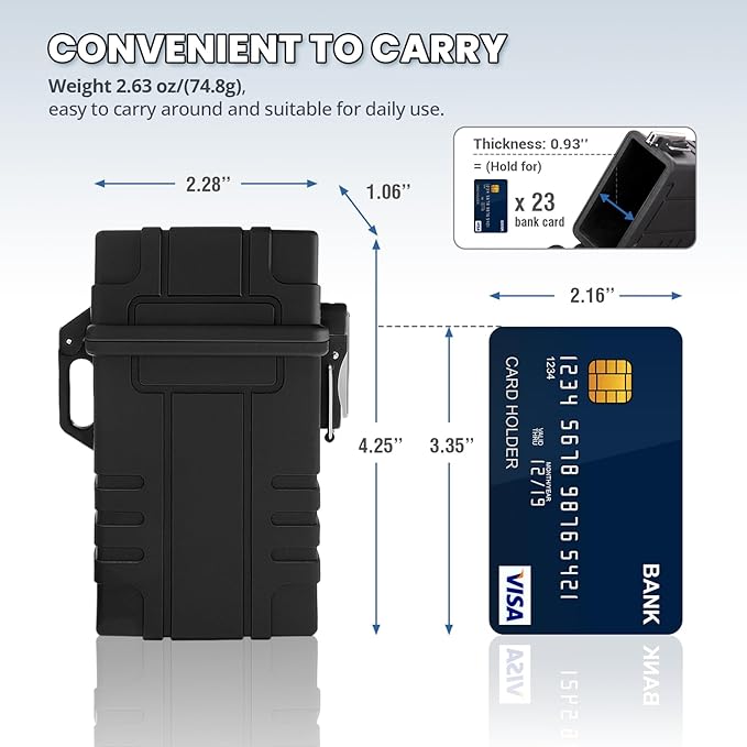 Waterproof Case with USB Rechargeable Electric Lighter, Airtight Holder Case for Whole Package 20pcs 84mm Size, Match Seal Storage Dry Box, EDC Survival Container for Fishing Kit, Camping