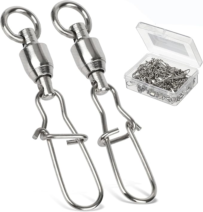 AMYSPORTS Duo Lock Snap Fishing Swivels Stainless Barrel Swivels Fishing Lure Snap Swivels Ball Bearing Swivels Fishing Tackle for Saltwater Fishing Freshwater Fishing