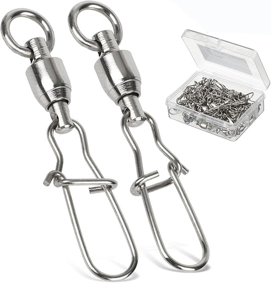 AMYSPORTS Duo Lock Snap Fishing Swivels Stainless Barrel Swivels Fishing Lure Snap Swivels Ball Bearing Swivels Fishing Tackle for Saltwater Fishing Freshwater Fishing