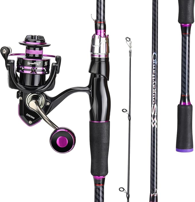 Sougayilang Spinning Fishing Combos, Carbon&Glass Fiber Composite 2 Piece Fishing Rods with 2000 Size Spinning Reel- 6'0"