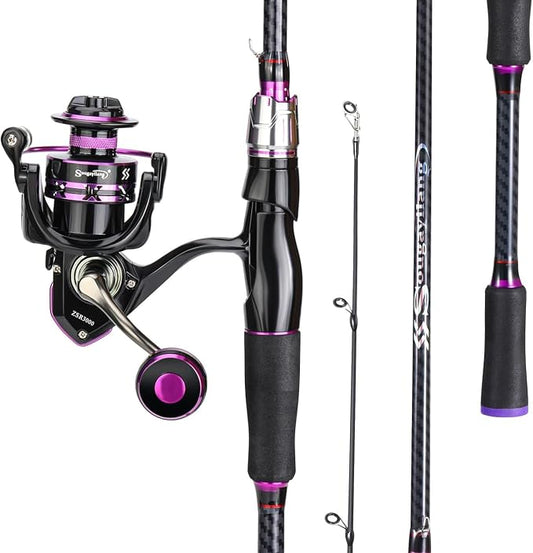 Sougayilang Spinning Fishing Combos, Carbon&Glass Fiber Composite 2 Piece Fishing Rods with 2000 Size Spinning Reel- 6'0"