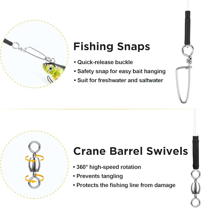 DONQL 15PCS Fluorocarbon Fishing Leaders with Swivel Snaps Connects Lures Bait or Hooks Wire Leaders Line for Saltwater Freshwater Ideal for Bass, Trout, Pike