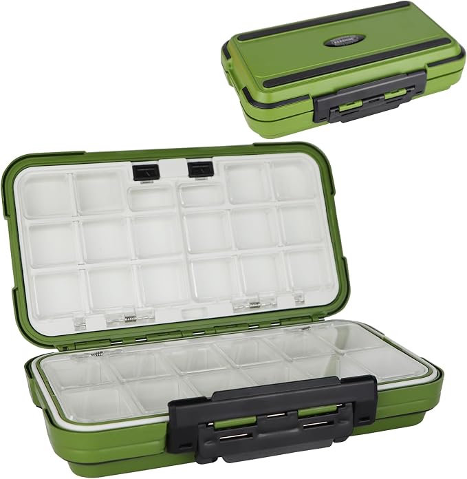 small tackle box, mini waterproof fishing tackle box organizer, double sided organizer travel box(L Green)