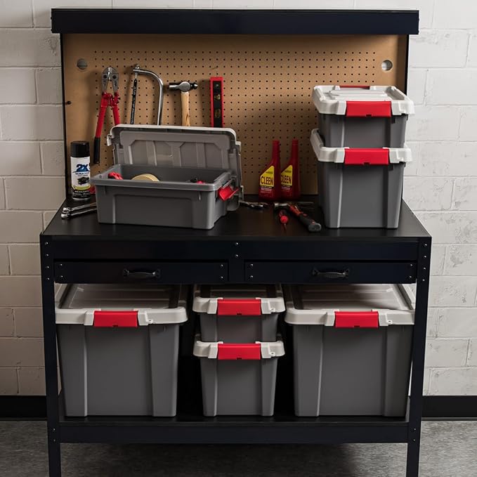 IRIS USA 5 Gallon Lockable Storage Totes with Lids, 6 Pack - Gray, Heavy-Duty Durable Stackable Containers, Large Garage Organizing Bins Moving Tubs, Rugged Sturdy Equipment Utility Tool Box