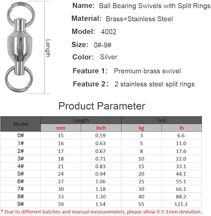 25/50pcs Ball Bearing Swivel Fishing Stainless Split Ring Fish Hooks Connectors for Saltwater 7LB-132LB