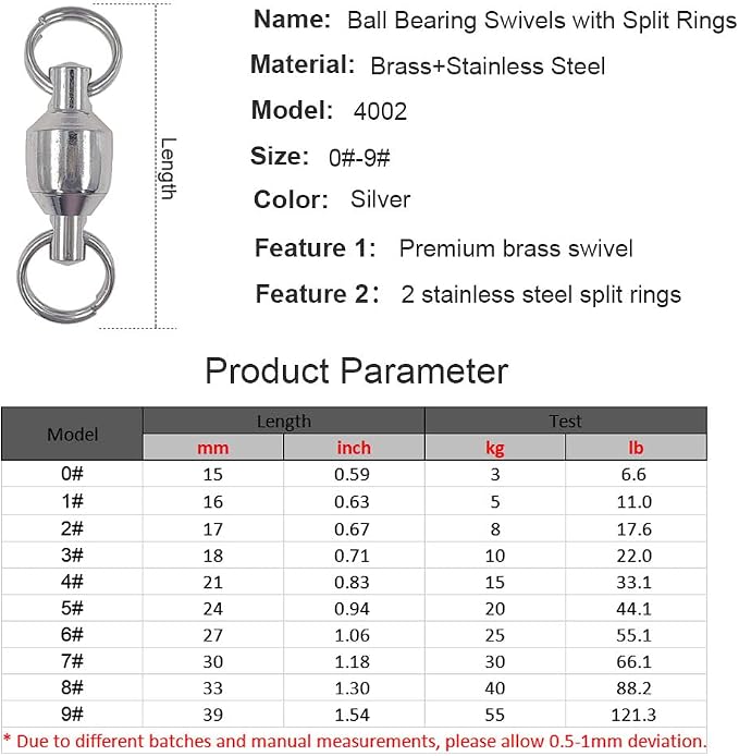 25/50pcs Ball Bearing Swivel Fishing Stainless Split Ring Fish Hooks Connectors for Saltwater 7LB-132LB