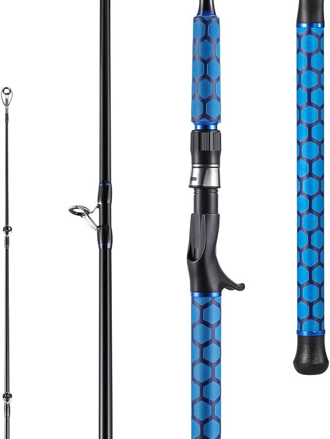 Sougayilang Spinning & Casting Fishing Rods, 2-Piece Strong Carbon&Glass Composite Trolling Rod Offshore Surf Pole for Bass, Trout, Panfish, Catfish