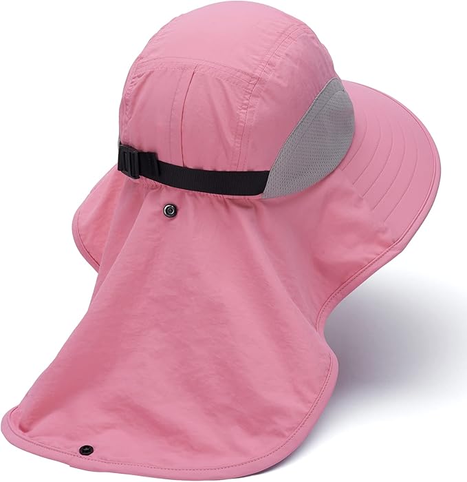 BASSDASH UPF 50+ Unisex Water Resistant Wide Brim Sun Hat with Large Neck Flap Ponytail Fishing Hat for Men Women
