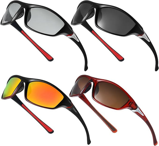 TOODOO 4 Pairs Men Polarized Sunglasses with UV Protection Driving Glasses Sports for Sport Outdoor Activities