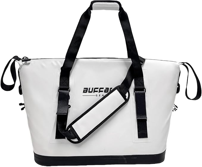 Buffalo Gear Fish Cooler Bag – 37Qt Seamless Insulation Fish Kill Bag, Keeps Ice Cold Up to 36 Hours, Foldable & Waterproof with Rod Attachment Straps & Gear Loops, White