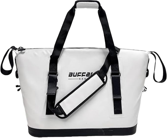 Buffalo Gear Fish Cooler Bag – 37Qt Seamless Insulation Fish Kill Bag, Keeps Ice Cold Up to 36 Hours, Foldable & Waterproof with Rod Attachment Straps & Gear Loops, White