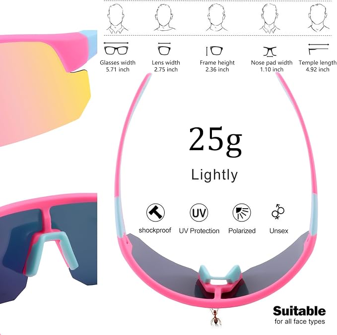 BangLong Lightweight Polarized Sports Sunglasses for Men Women, UV400 Protection Wrap-Around Sunglasses for Running Cycling