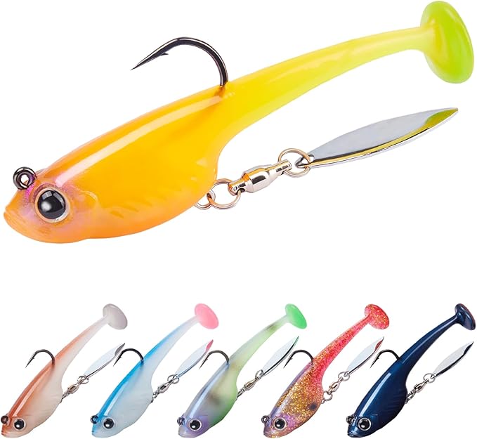 TRUSCEND Duramax Pre-Rigged Fishing Lures with BKK Jig Hooks, 10X Tear-Resistant TPE Soft Swimbaits for Bass Striper Trout Crappie Walleye Grouper, Lifelike Fishing Baits for Saltwater and Freshwater