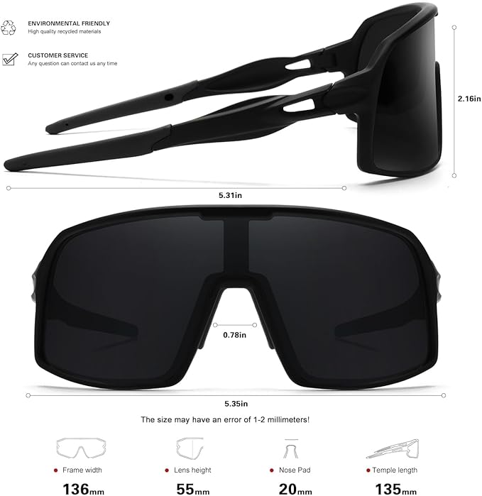 SEKKAF Polarized Sports Sunglasses for Men and Women Cycling Glasses UV Protection Goggles for Mountain Bike Running Fishing