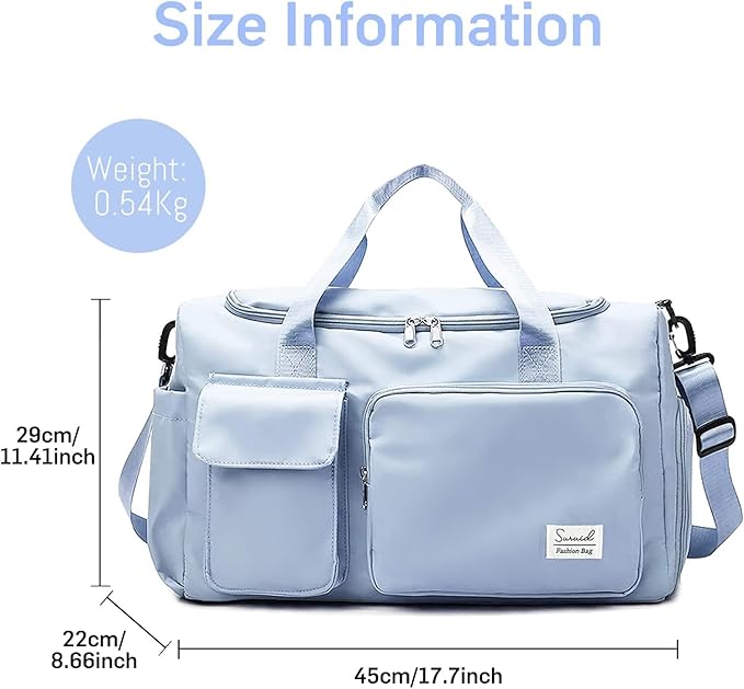 Suruid Sports Gym Duffel Bag with Shoes Compartment and Dry Wet Separated Pocket for Men and Women - Blue