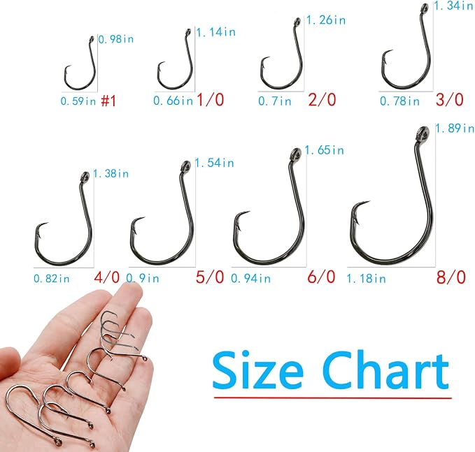 Afmivs Fishing Hooks Saltwater, 160PCS Circle Hooks Saltwater, Fish Hooks for Fishing Gear Tackle, Catfish Octopus Hook #1 1/0 2/0 3/0 4/0 5/0 6/0 8/0 Black High Carbon Steel with Portable Plastic Box