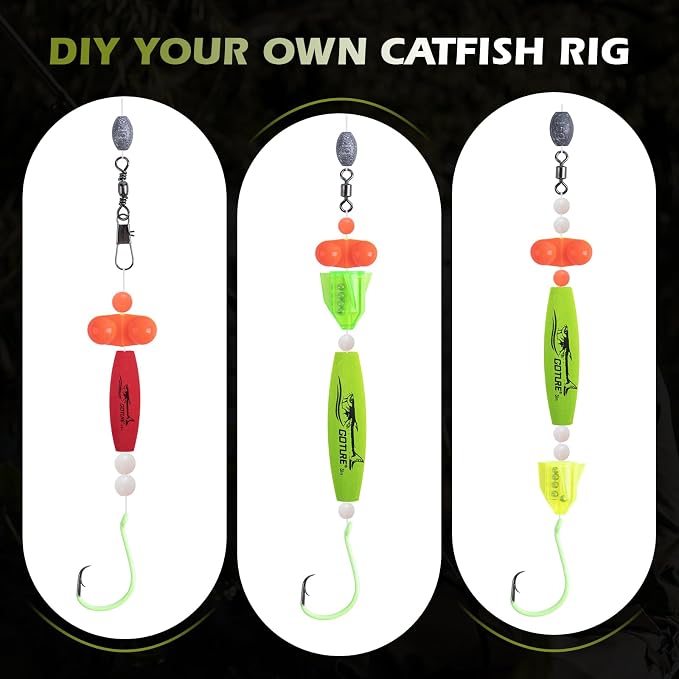 Goture Catfish Rig Making Kit,274pcs/300pcs Catfishing Tackle with Luminous Fishing Hook Swivel Sinker Weights Rattle Float Bobber Stoppers,Catfish Rigs Accessories with 3600 Tackle Box,Gifts for Men