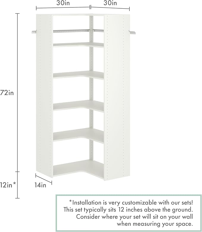 Easy Track Adjustable Corner Tower Clothing Storage Kit Closet Organizer, White