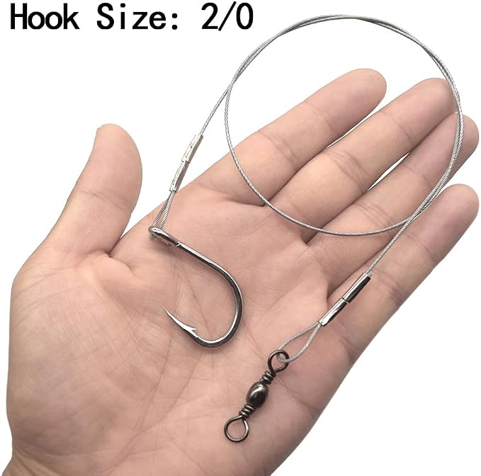 3/0-5/0 Shark Surf Rigs with 20 Inch 49-Strands Steel Leader(120Pound),Deep Sea Hooks for Big Fish