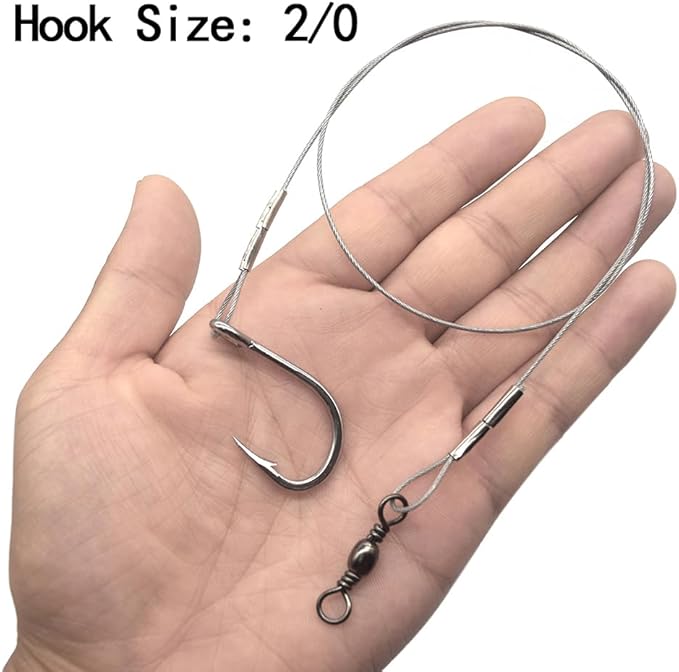 3/0-5/0 Shark Surf Rigs with 20 Inch 49-Strands Steel Leader(120Pound),Deep Sea Hooks for Big Fish