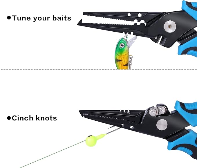 Sougayilang Fishing Pliers,Sheath and Lanyard Tungsten Carbide Cutters,420 Stainless Steel Fishing Tools,Saltwater Resistant Fishing Gear with Rubber Handle-7.5'' Split Ring Nose - Blue