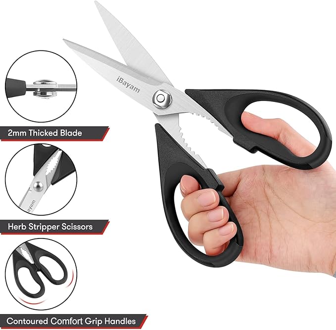 iBayam 2 Pack All Purpose Kitchen Shears Heavy Duty - Stainless Steel Kitchen Scissors With Protective Sheath, Soft Comfort-Grip Handle, Food & Meat Scissors, Home, Kitchen, Dining Utility Gadgets