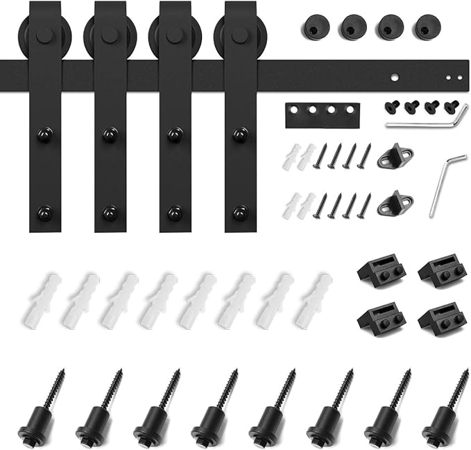 SMARTSTANDARD 10FT Double Barn Door Hardware Kit, Sliding Door Track-Smoothly and Quietly -Includes Detailed Installation Fit 30" Wide Door Panel(J Shape Hanger) Black