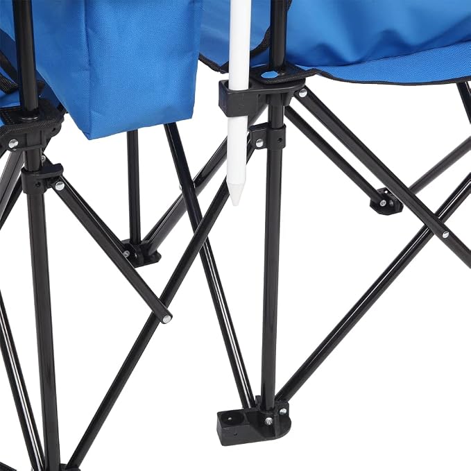 2-Person Folding Beach Chair with Removable Umbrella, Double Camping Chair with Built-in Cooler Bag & Cup Holders, Portable Outdoor Loveseat for Picnic, Fishing and Sports, Blue