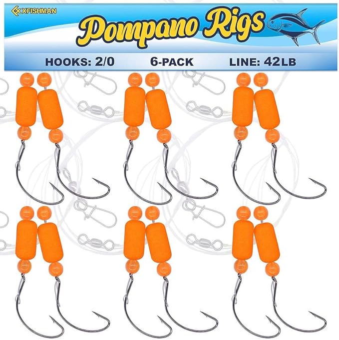 Pompano-Rigs-for-Surf-Fishing-Saltwater-Gear with Double Circle & Wide Gap Hook-6-Pack Surf Fishing Tackle
