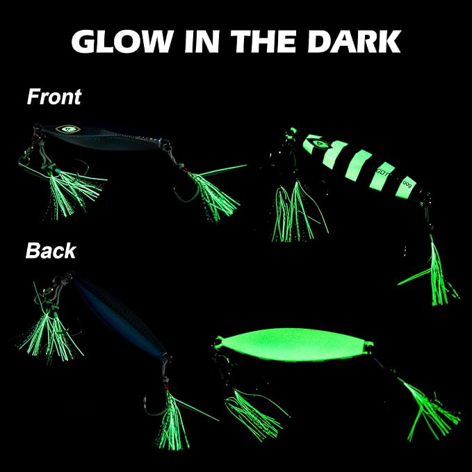Goture Slow Pitch Jigs, Glow Flat Fall Jig Fishing Lure with Double Assist Hooks and Swivel, Fishing Jigs Saltwater 40g-250g Deep Sea Fishing Jigging Lures for Tuna,Dogtooth Tuna, Yellowtail,Kingfish