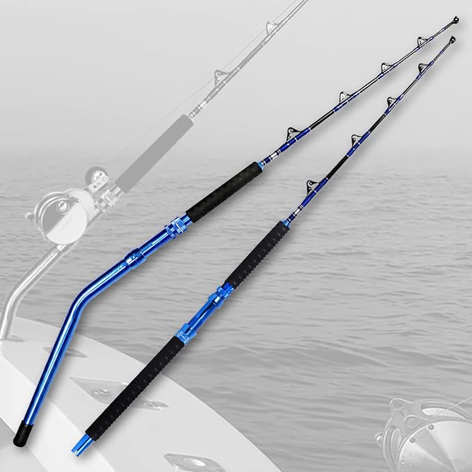 Fiblink 2-Piece Saltwater Offshore Heavy Bent/Straight Butt Trolling Rod Fishing Roller Rod Conventional Boat Deep Sea Fishing Pole (5'1"/5'6"/6'/6'6",30-50lb/50-80lb/80-120lb)