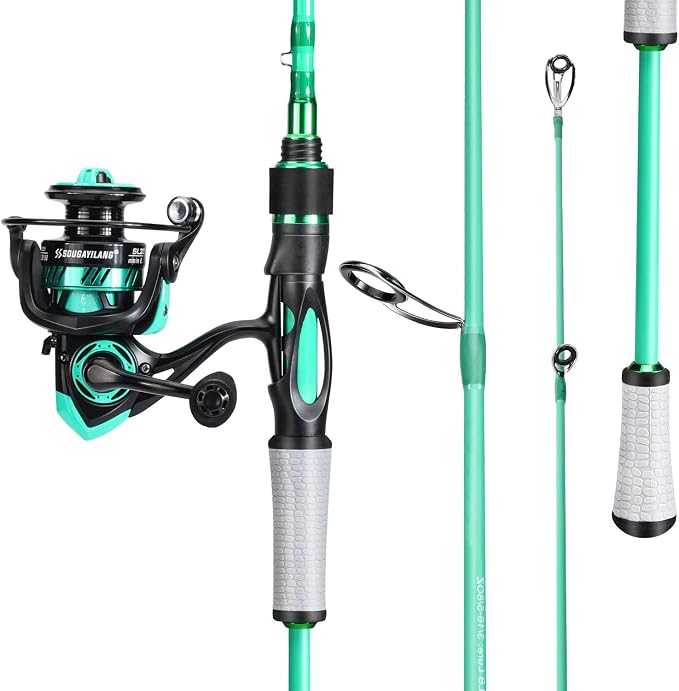 One Bass Spirit Flame Fishing Rod Reel Combo, Spinning Fishing Pole with Graphite 2Pc Blanks, Stainless Steel Guides