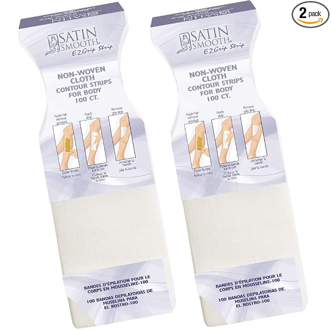 Satin Smooth Ez Grip Non-Woven Wax Strips for Face & Body – Contour Facial Wax Strips Hair Removal, Waxing Strip for Women, 100 Ct X 2 Packs